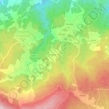 Mappa topografica Póvoa de Ussa, altitudine, rilievo