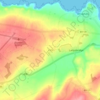 Mappa topografica Boyndie, altitudine, rilievo