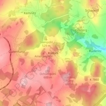 Mappa topografica Krebes, altitudine, rilievo