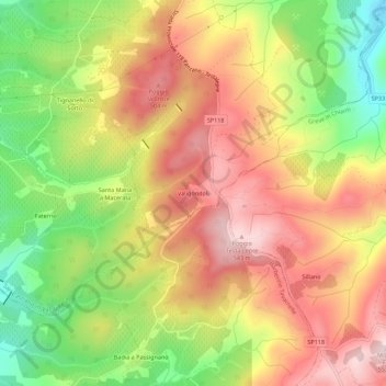 Mappa topografica Valigondoli, altitudine, rilievo