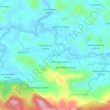 Mappa topografica Korome, altitudine, rilievo