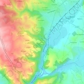Mappa topografica Lacoste, altitudine, rilievo