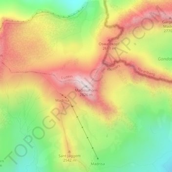 Mappa topografica Madrisahorn, altitudine, rilievo