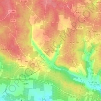 Mappa topografica Chez Binet, altitudine, rilievo