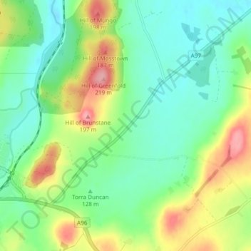 Mappa topografica Affleck, altitudine, rilievo