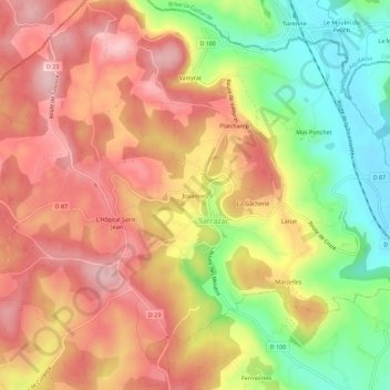 Mappa topografica Jouannes, altitudine, rilievo