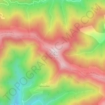 Mappa topografica Le Tour, altitudine, rilievo