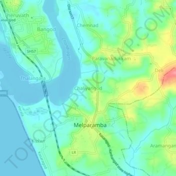 Mappa topografica Chaliyangod, altitudine, rilievo