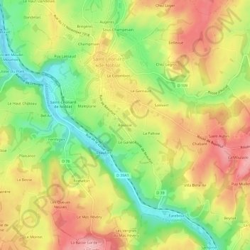 Mappa topografica Boussac, altitudine, rilievo