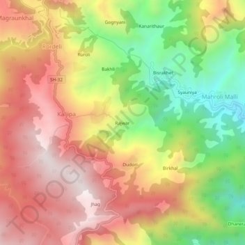 Mappa topografica Rajwar, altitudine, rilievo