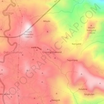Mappa topografica Crossing Diamond, altitudine, rilievo