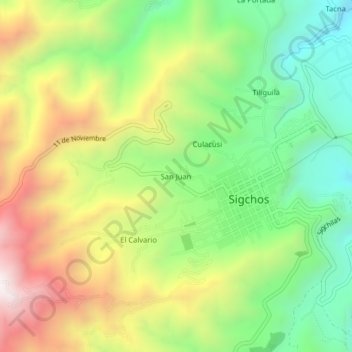 Mappa topografica San Juan, altitudine, rilievo