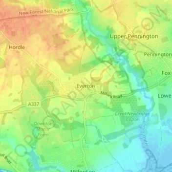 Mappa topografica Everton, altitudine, rilievo