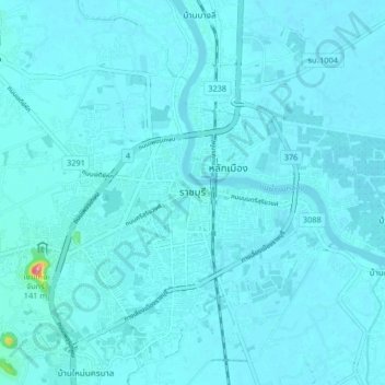 Mappa topografica Ratchaburi, altitudine, rilievo