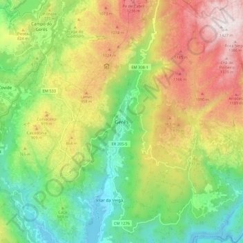 Mappa topografica Gerês, altitudine, rilievo