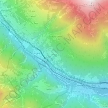 Mappa topografica Villards, altitudine, rilievo