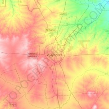 Mappa topografica Vijayapura, altitudine, rilievo