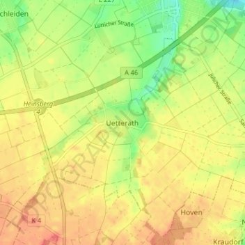 Mappa topografica Uetterath, altitudine, rilievo