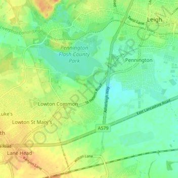 Mappa topografica Aspull Common, altitudine, rilievo