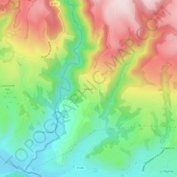 Mappa topografica Saupiac, altitudine, rilievo