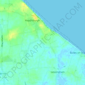 Mappa topografica Whimpwell Green, altitudine, rilievo
