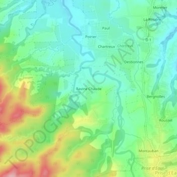 Mappa topografica Ravine Chaude, altitudine, rilievo