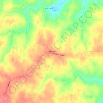 Mappa topografica Hopewell, altitudine, rilievo