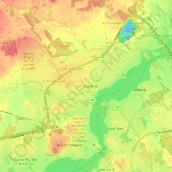 Mappa topografica Saint-Eustache, altitudine, rilievo