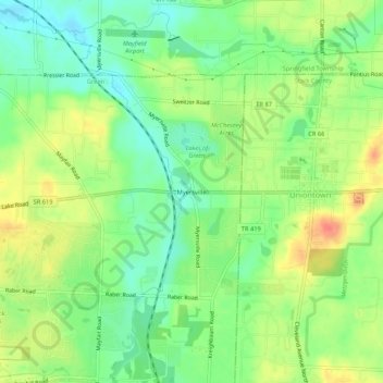 Mappa topografica Myersville, altitudine, rilievo