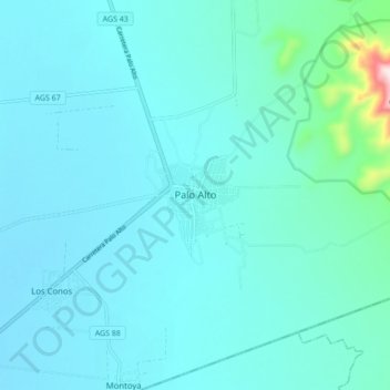 Mappa topografica Palo Alto, altitudine, rilievo