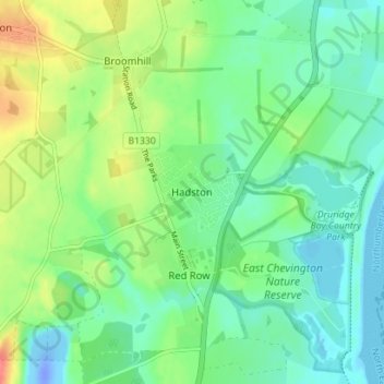 Mappa topografica Hadston, altitudine, rilievo