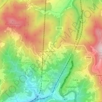 Mappa topografica Passo dei Giovi, altitudine, rilievo