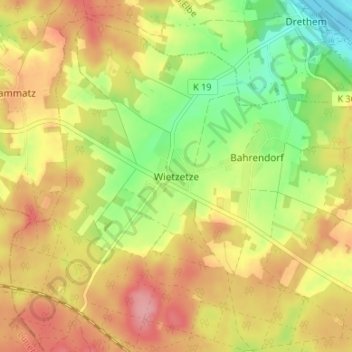 Mappa topografica Wietzetze, altitudine, rilievo