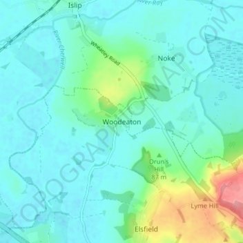 Mappa topografica Woodeaton, altitudine, rilievo