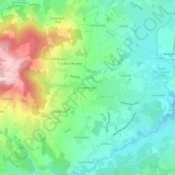 Mappa topografica Grands Champs, altitudine, rilievo