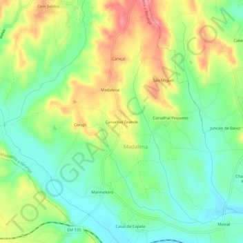 Mappa topografica Carvalhal Grande, altitudine, rilievo