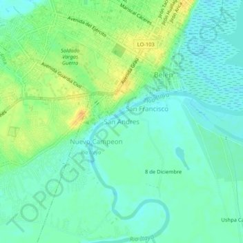 Mappa topografica San Andres, altitudine, rilievo