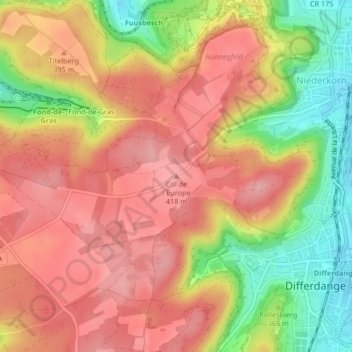 Mappa topografica Col de l´Europe, altitudine, rilievo