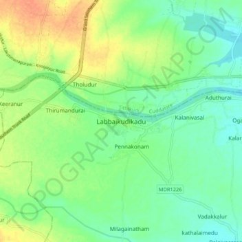 Mappa topografica Labbaikudikadu, altitudine, rilievo