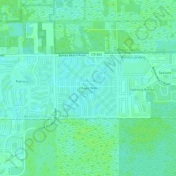 Mappa topografica Village Walk, altitudine, rilievo