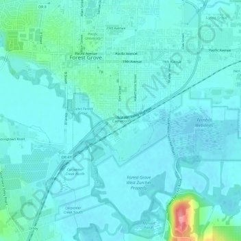 Mappa topografica Carnation, altitudine, rilievo