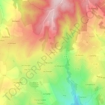Mappa topografica Chaillat, altitudine, rilievo