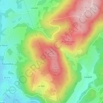 Mappa topografica Puy du Mazeau, altitudine, rilievo