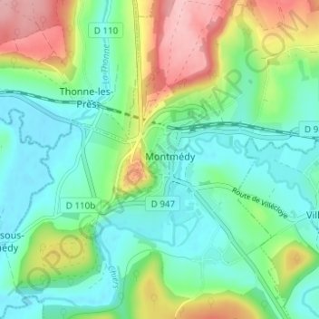 Mappa topografica Ville basse, altitudine, rilievo