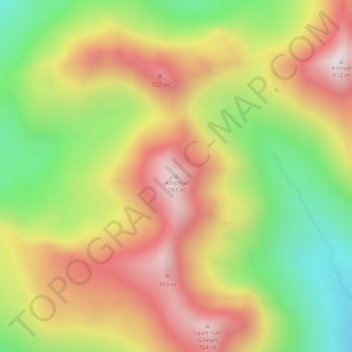 Mappa topografica Ainshval, altitudine, rilievo