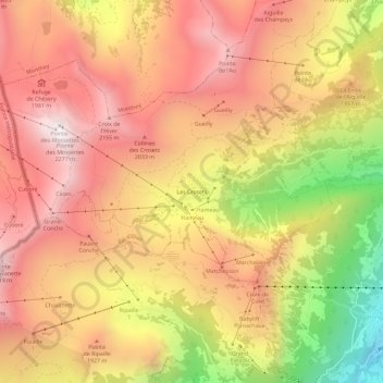 Mappa topografica Les Crosets, altitudine, rilievo