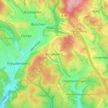 Mappa topografica Bottenberg, altitudine, rilievo