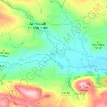 Mappa topografica Aber Rhaeadr, altitudine, rilievo