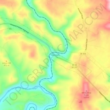 Mappa topografica Newtown, altitudine, rilievo