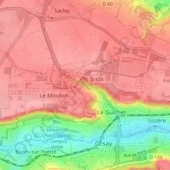 Mappa topografica Corbeville, altitudine, rilievo